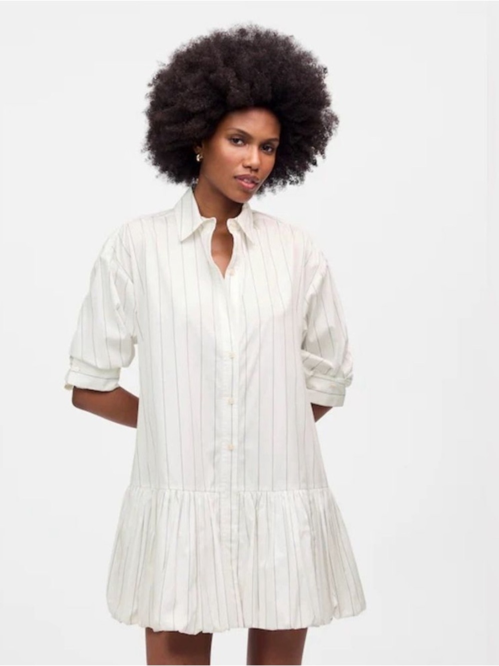 Madewell NWT Bubble Hem Mini Shirtdress in Pinstripe Poplin Size XL